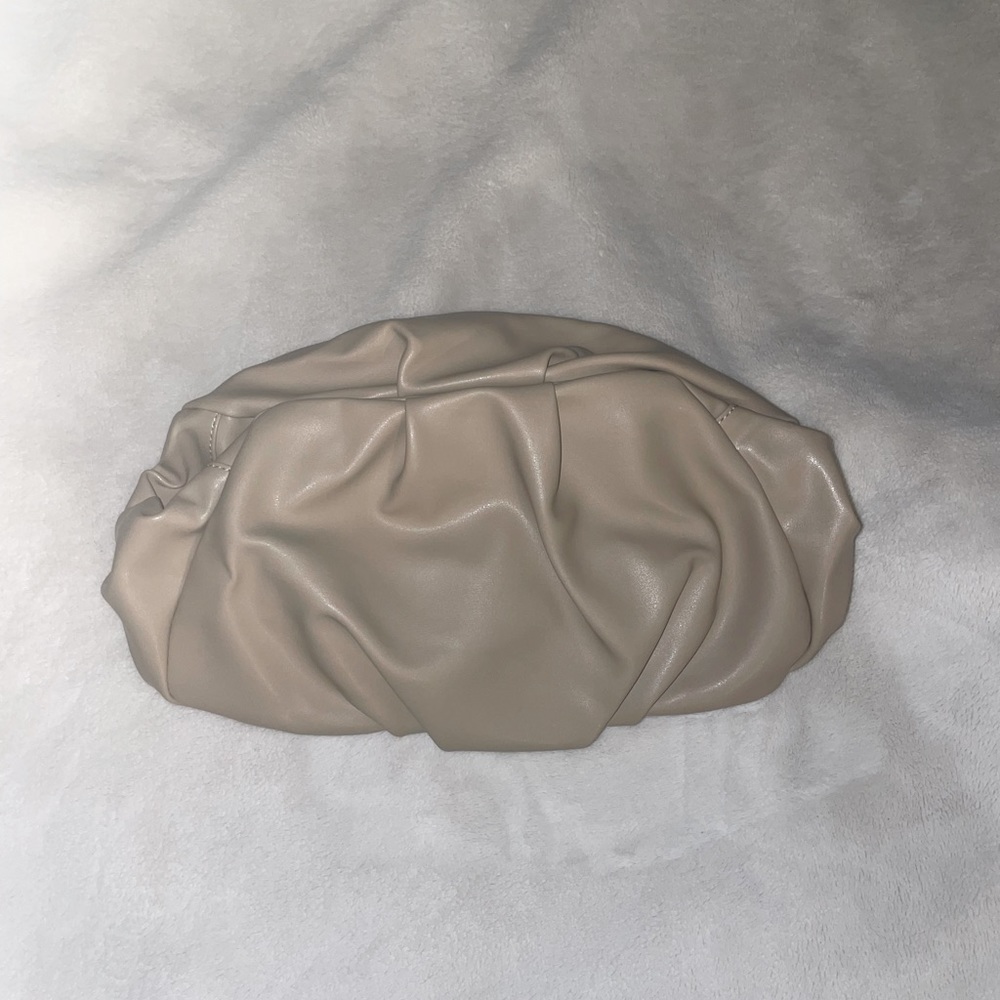 ASOS DESIGN oversized ruched clutch bag in beige
